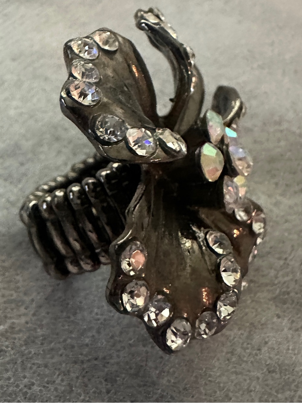 Cocktail Ring With Rhinestone Flower - Picture 3 of 4